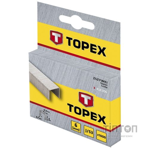 Скоби для будівельного степлера Topex 8 мм, 1000 шт, тип J (41E308)