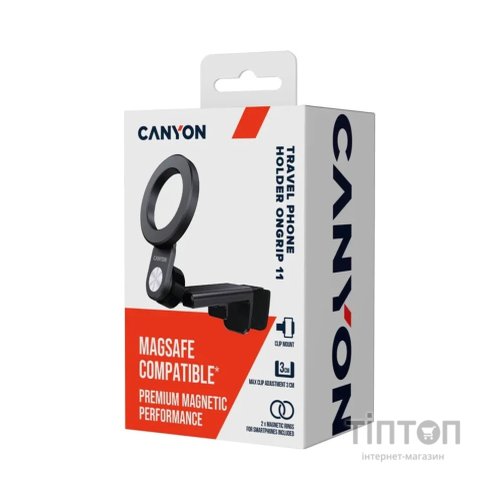 Тримач для смартфонів Canyon Magnetic travel holder OnGrip 11 clip mount Black (CNS-CCHM11)