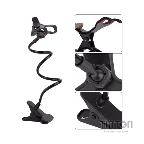 Тримач для смартфонів XoKo прищепка, гнучкий, 65 см, чорний (RM-C20)