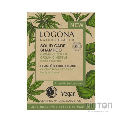Твердий шампунь Logona Конопля і Кропива для сухого волосся 60 г (4017645043978)