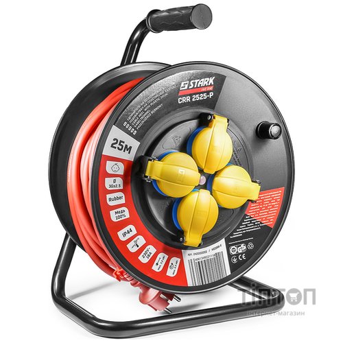 Удлинитель на катушке Stark CRP 2525-P (242000002) 4 розетки, 25 м, черно-красный