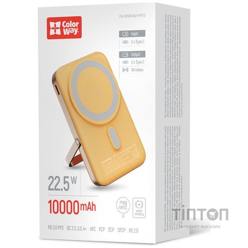 Батарея універсальна ColorWay 10 000 mAh PD/22.5W, 15W MagSafe & Watch Wireless Amber (CW-PB100LPA2Y-WPDD)
