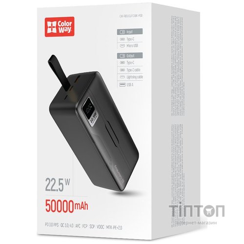Універсальна мобільна батарея ColorWay Digital Display 50000mAh Black (CW-PB500LPC5BK-PDD)