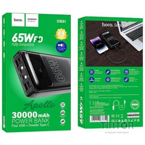 Універсальна мобільна батарея Hoco DB81 Apollo 65W 30000mAh Black (6942007637749)