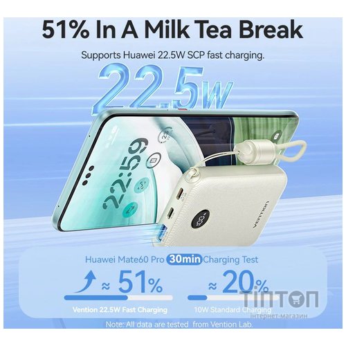 Універсальна мобільна батарея Vention 10000mAh 22.5W Blue (FKAL0-C)