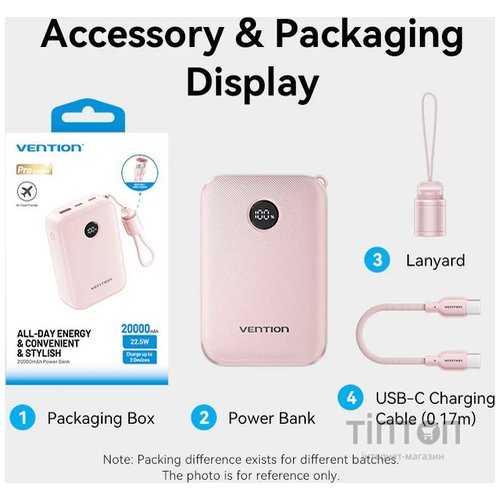 Універсальна мобільна батарея Vention 20000mAh 22.5W Black (FKBB0-C)