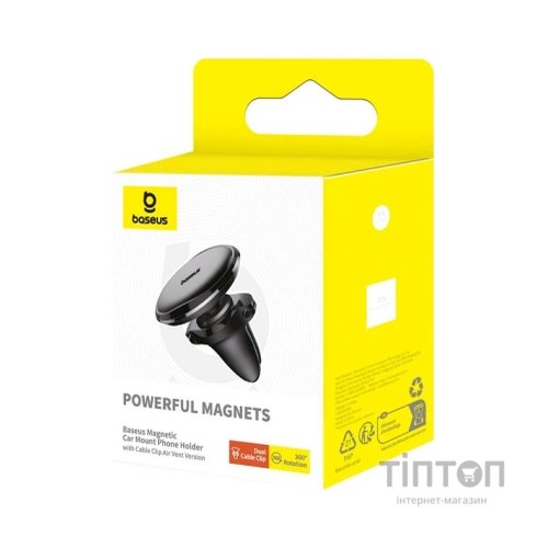 Універсальний автотримач Baseus Magnetic Car Mount Phone Holder with Cable Clip Air Vent Version Cluster Black (C40141201113-00)