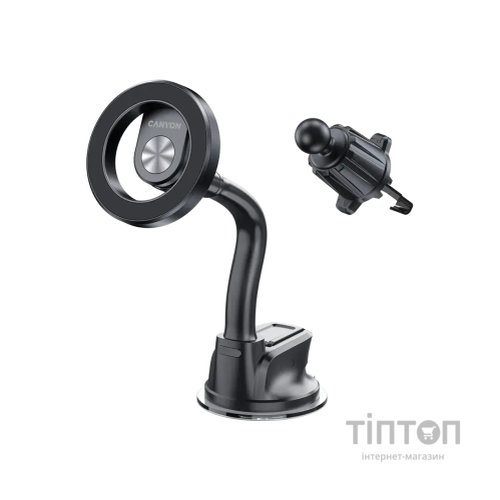 Універсальний автотримач Canyon Magnetic car holder OnGrip 12 suction + air vent Black (CNS-CCHM12)