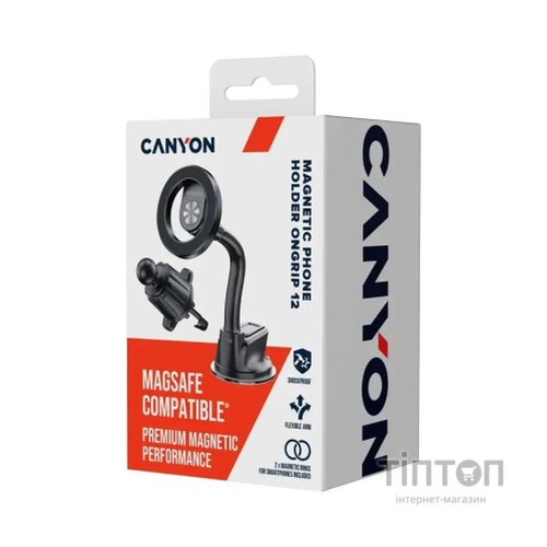 Універсальний автотримач Canyon Magnetic car holder OnGrip 12 suction + air vent Black (CNS-CCHM12)