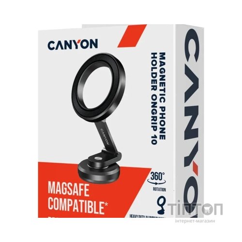 Універсальний автотримач Canyon Magnetic phone holder OnGrip 10 aluminum Black (CNS-CCHM10)