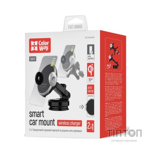 Універсальний автотримач ColorWay AutoSense Car Wireless Charger 15W (Dashboard + Air Vent) (CW-CHAW039Q-BK)