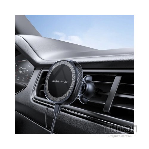 Універсальний автотримач Grand-X MT-15W MagSafe з зарядкою 15W (кріплення на дефлектор) (MT-15W)