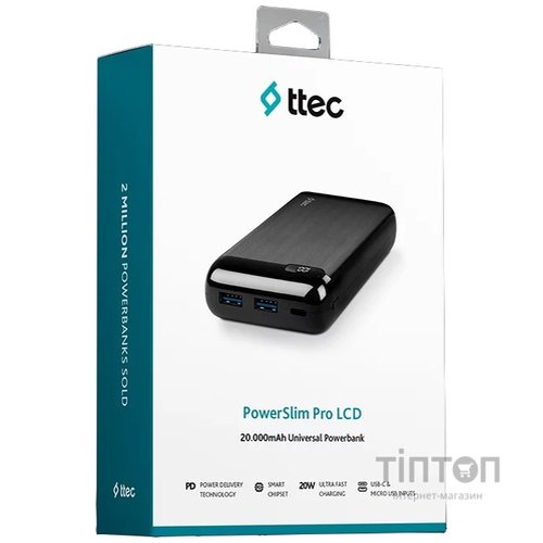 Универсальная мобильная батарея Ttec 20000mAh LCD PD Black (2BB186S)