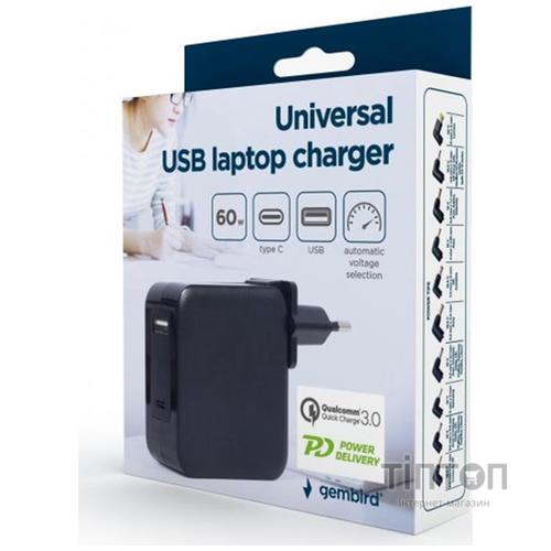 Зарядний пристрій Gembird 60W PD & QC, Type-C, USB-A (NPA-PD60-01)