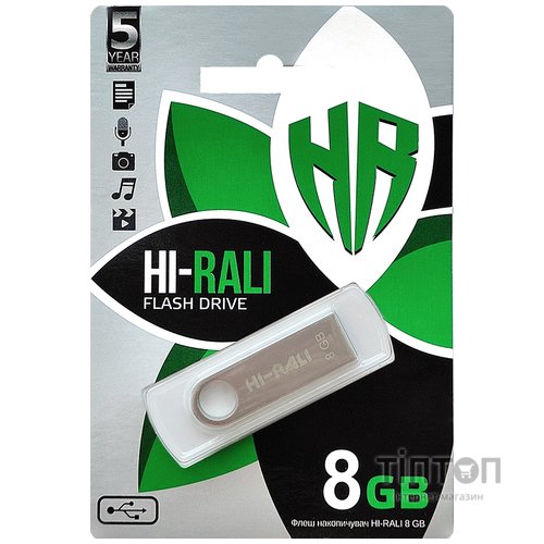 USB флеш накопичувач Hi-Rali 8GB Shuttle Series Silver USB 2.0 (HI-8GBSHSL)