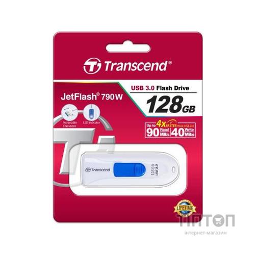 USB флеш 128Gb Transcend JetFlash 790 білий/блакитний