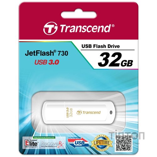 USB флеш 32Gb Transcend JetFlash 730 USB 3.0 біла