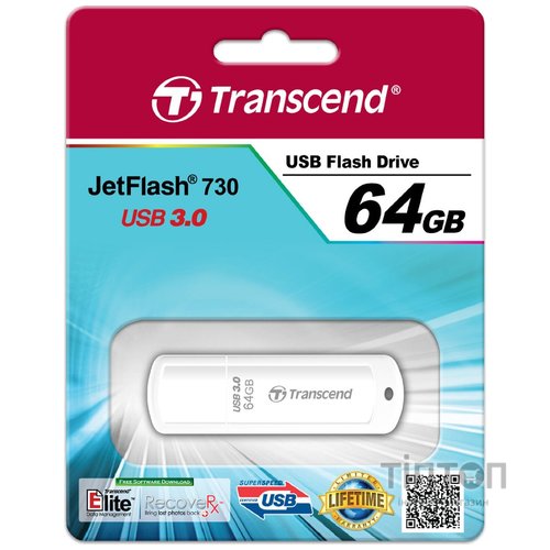 USB флеш 64Gb Transcend JetFlash 730 USB 3.0 біла