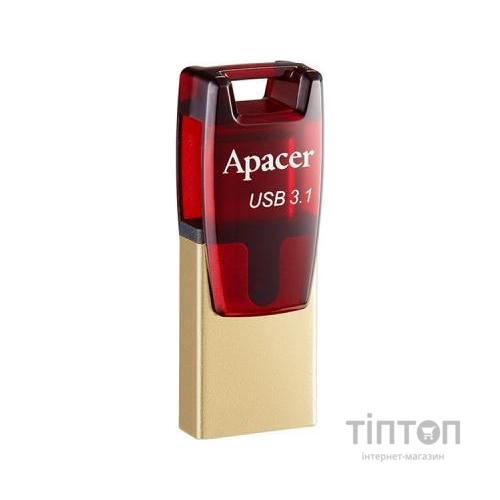 USB флеш Apacer 64GB AH180 Red Type-C Dual USB 3.1 (AP64GAH180R-1)
