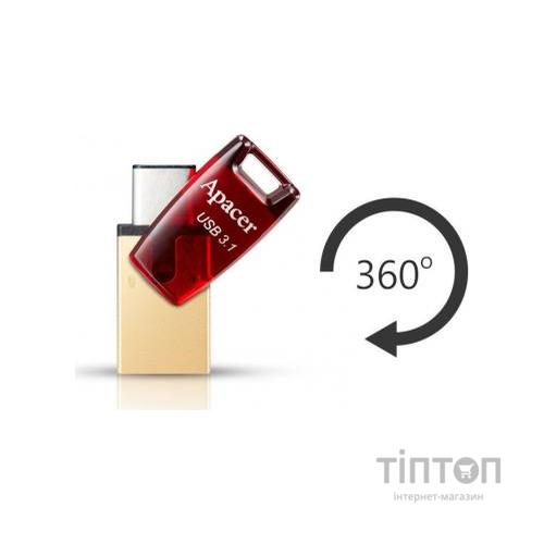 USB флеш Apacer 64GB AH180 Red Type-C Dual USB 3.1 (AP64GAH180R-1)