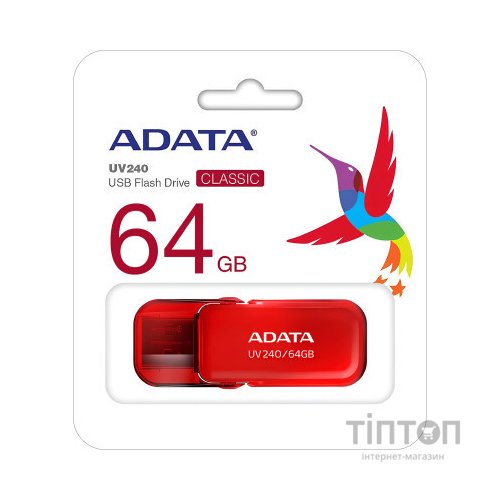 USB флеш накопичувач ADATA 64GB AUV 240 Red USB 2.0 (AUV240-64G-RRD)