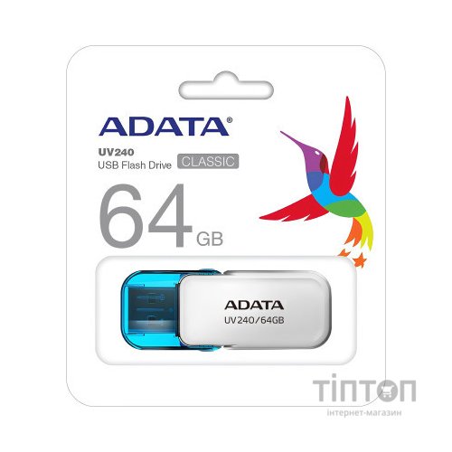 USB флеш накопичувач ADATA 64GB AUV 240 White USB 2.0 (AUV240-64G-RWH)