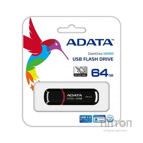 USB флеш накопичувач ADATA 64GB UV150 Black USB 3.0 (AUV150-64G-RBK)