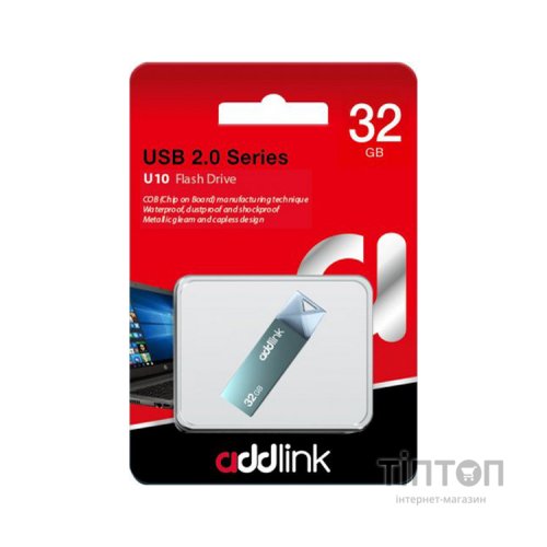 USB флеш накопичувач AddLink 32GB U10 Blue USB 2.0 (ad32GBU10B2)