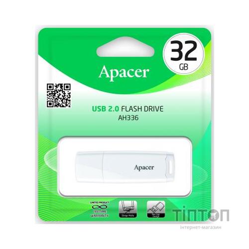 USB флеш накопичувач Apacer 32GB AH336 White USB 2.0 (AP32GAH336W-1)