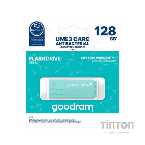 USB флеш накопичувач Goodram 128GB UME3 Care Green USB 3.2 (UME3-1280CRR11)