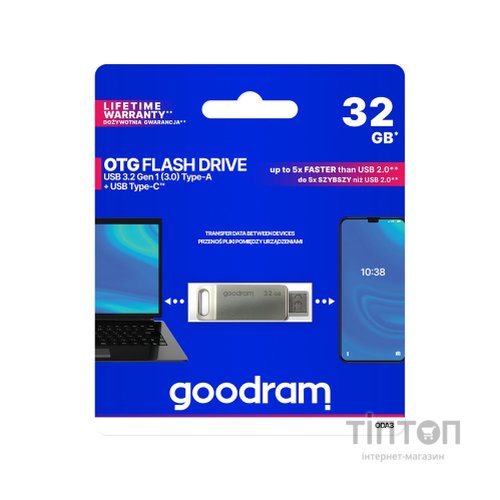 USB флеш накопичувач Goodram 32GB ODA3 Silver USB 3.0 / Type-C (ODA3-0320S0R11)