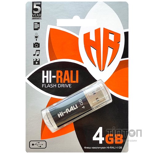 USB флеш накопичувач Hi-Rali 4GB Rocket Series Black USB 2.0 (HI-4GBVCBK)