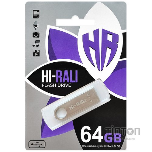 USB флеш накопичувач Hi-Rali 64GB Shuttle Series Silver USB 2.0 (HI-64GBSHSL)