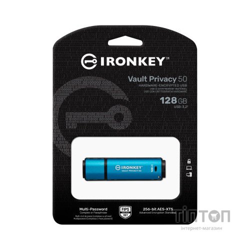 USB флеш накопичувач Kingston 128GB IronKey Vault Privacy 50 Blue USB 3.2 (IKVP50/128GB)