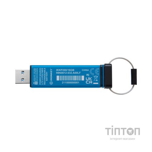 USB флеш накопичувач Kingston 16GB IronKey Keypad 200 Blue USB 3.2 (IKKP200/16GB)