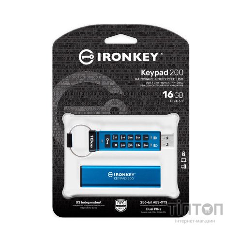 USB флеш накопичувач Kingston 16GB IronKey Keypad 200 Blue USB 3.2 (IKKP200/16GB)