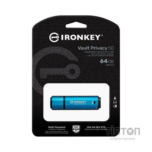 USB флеш накопичувач Kingston 64GB IronKey Vault Privacy 50 Blue USB 3.2 (IKVP50/64GB)