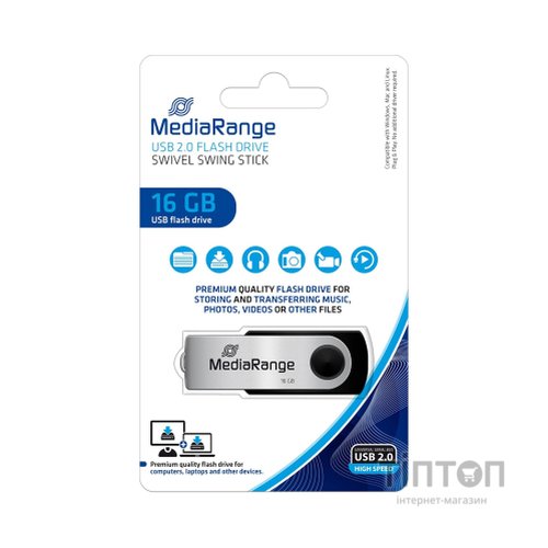 USB флеш накопичувач Mediarange 16GB Black/Silver USB 2.0 (MR910)
