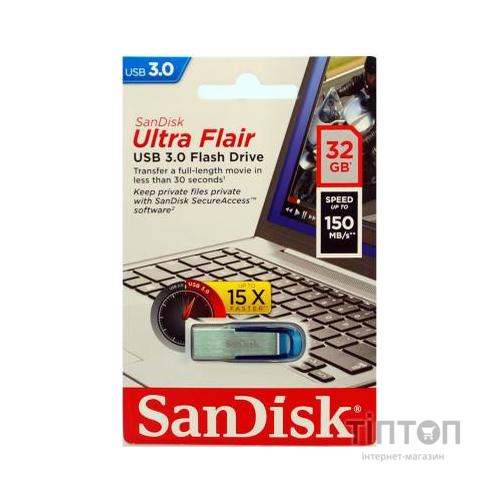 USB флеш накопичувач SanDisk 32GB Ultra Flair Blue USB 3.0 (SDCZ73-032G-G46B)