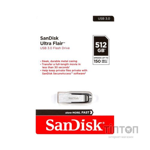 USB флеш накопичувач SanDisk 512GB Ultra Flair Silver-Black USB 3.0 (SDCZ73-512G-G46)
