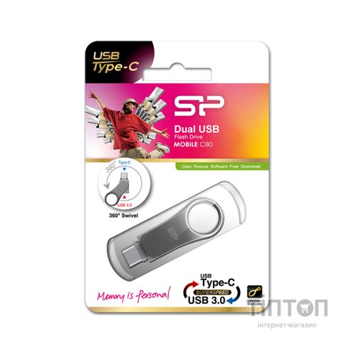USB флеш накопичувач Silicon Power 128 GB DriveMobile C80 USB 3.1 + Type-C Silver (SP128GBUC3C80V1S)