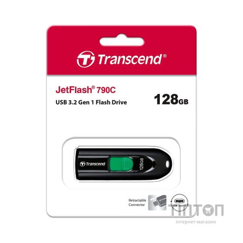 USB флеш накопичувач Transcend 128GB JetFlash 790C Black USB 3.1 (TS128GJF790C)