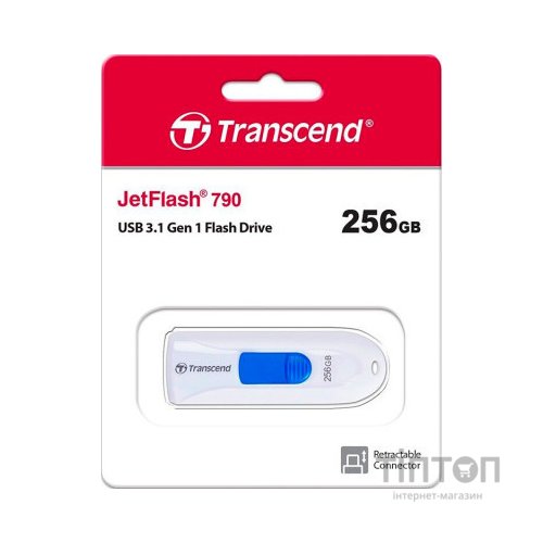 USB флеш накопичувач Transcend 256GB JetFlash 790 White USB 3.1 (TS256GJF790W)