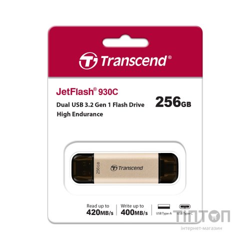 USB флеш накопичувач Transcend 256GB JetFlash 930 Gold-Black USB 3.2/Type-C (TS256GJF930C)