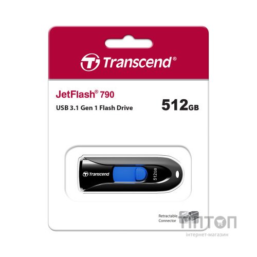 USB флеш накопичувач Transcend 512GB JetFlash 790 Black USB 3.1 (TS512GJF790K)