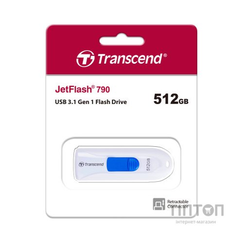 USB флеш накопичувач Transcend 512GB JetFlash 790 White USB 3.1 (TS512GJF790W)