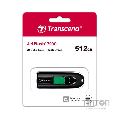 USB флеш накопичувач Transcend 512GB JetFlash 790C USB 3.1 Type-C (TS512GJF790C)