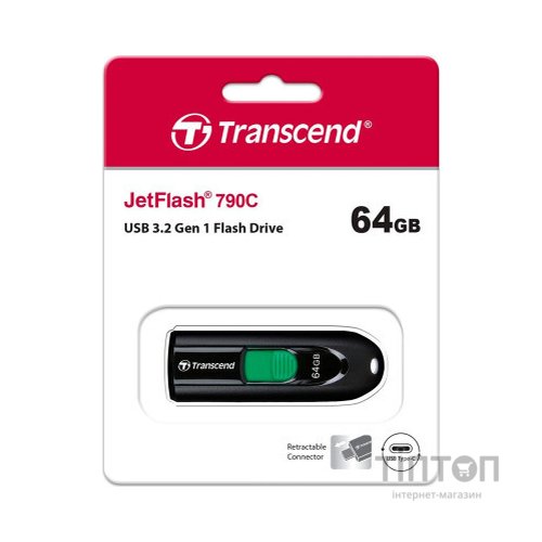 USB флеш накопичувач Transcend 64GB JetFlash 790C Black USB 3.1 Type-C (TS64GJF790C)