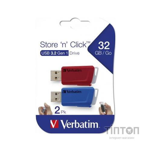 USB флеш накопичувач Verbatim 2x32GB Store 'n' Click Red/Blue USB 3.2 (49308)