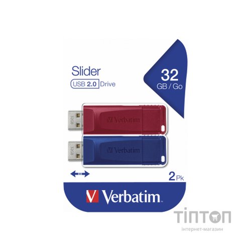 USB флеш накопичувач Verbatim 2x32GB Store'n'Go Slider Red/Blue USB 2.0 (49327)